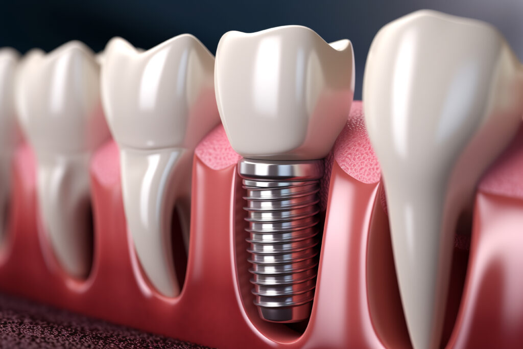 Close up of dental teeth implant. 3D. ai generative